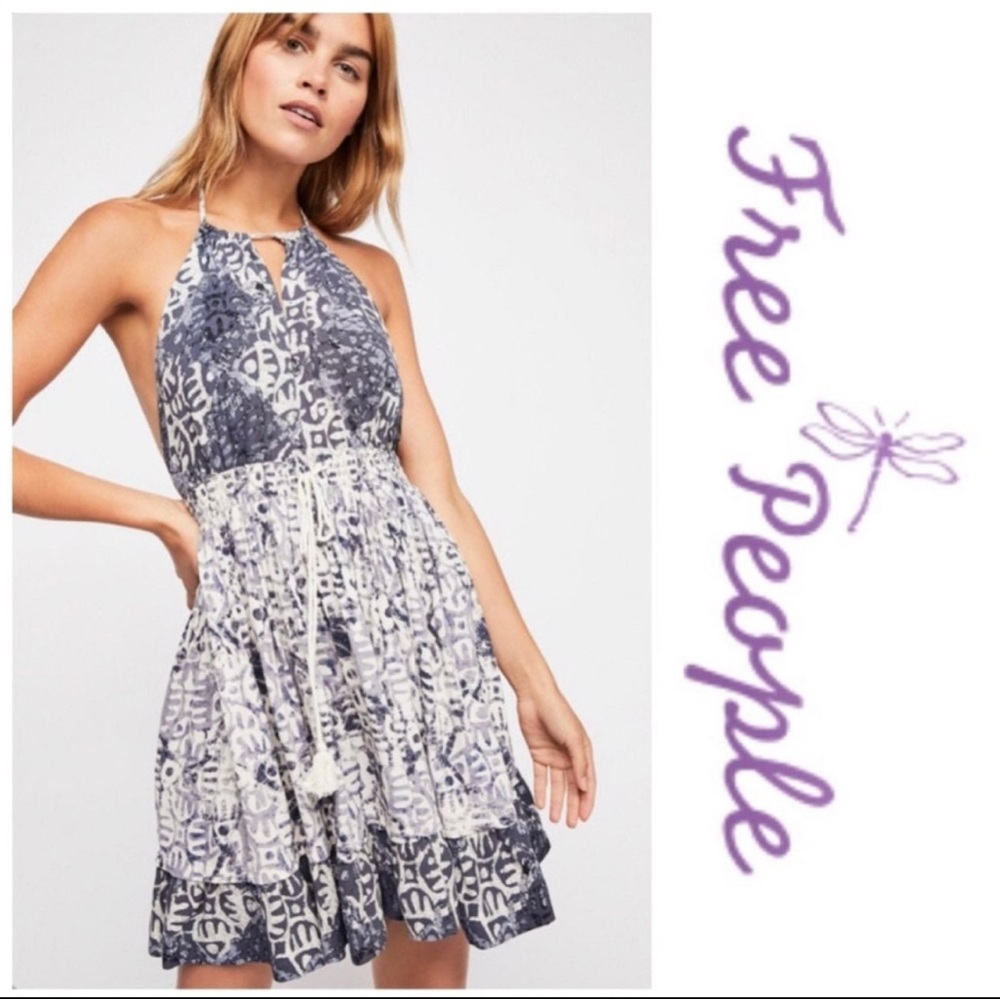 Free People Blue and White Halter Dress